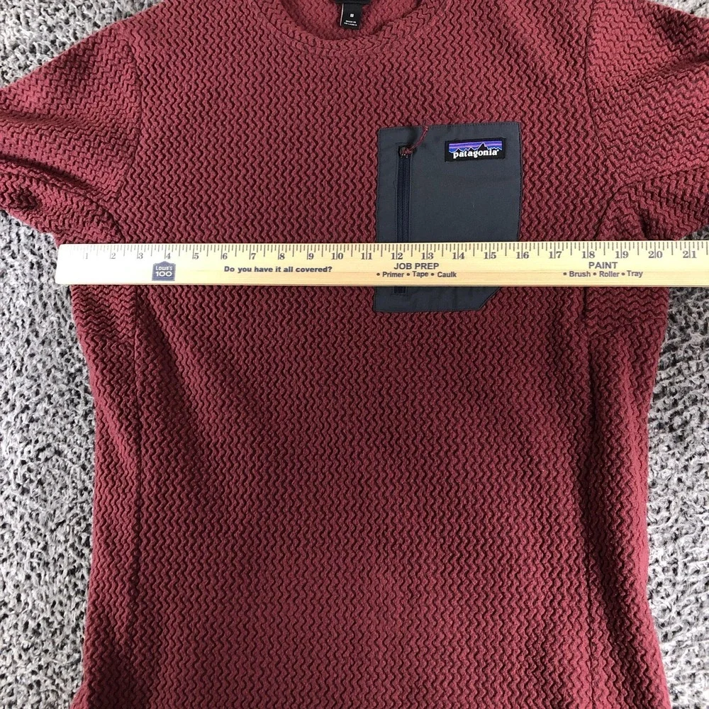 Patagonia Pullover Mens Medium Red Textured Fleece Crew Neck Chest Pocket Hiking